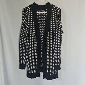 Merona Black and White Checkered Open Front Grandpa Cardigan Long size XL